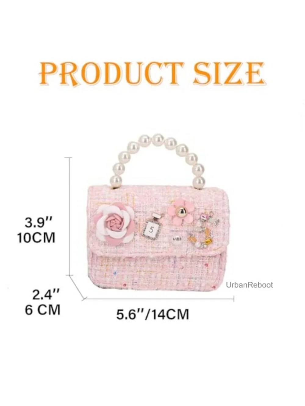 Girls Floral Crossbody Bag Faux Leather Mini Chain Pearl Handle Purse